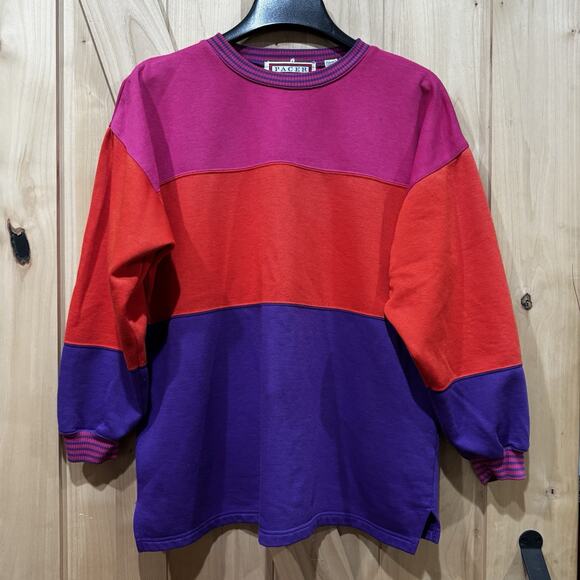 Vintage 90s Color Block Sweatshirt Pullover size Medium Pink Red Purple - Picture 1 of 11